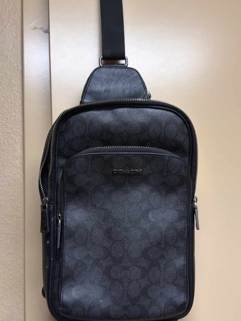 Coach Men’s Black Signature Monogram Sling Bag